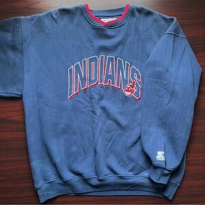 Vintage 90s Cleveland Indians Starter Embroidered Sweatshirt Blue Wahoo XXL